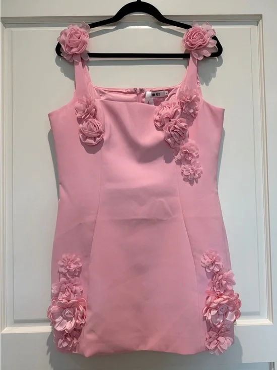NWT JW Pei Elaina Pink Rosette Applique Mini Dress-Pink - Size 10 - Picture 8 of 12